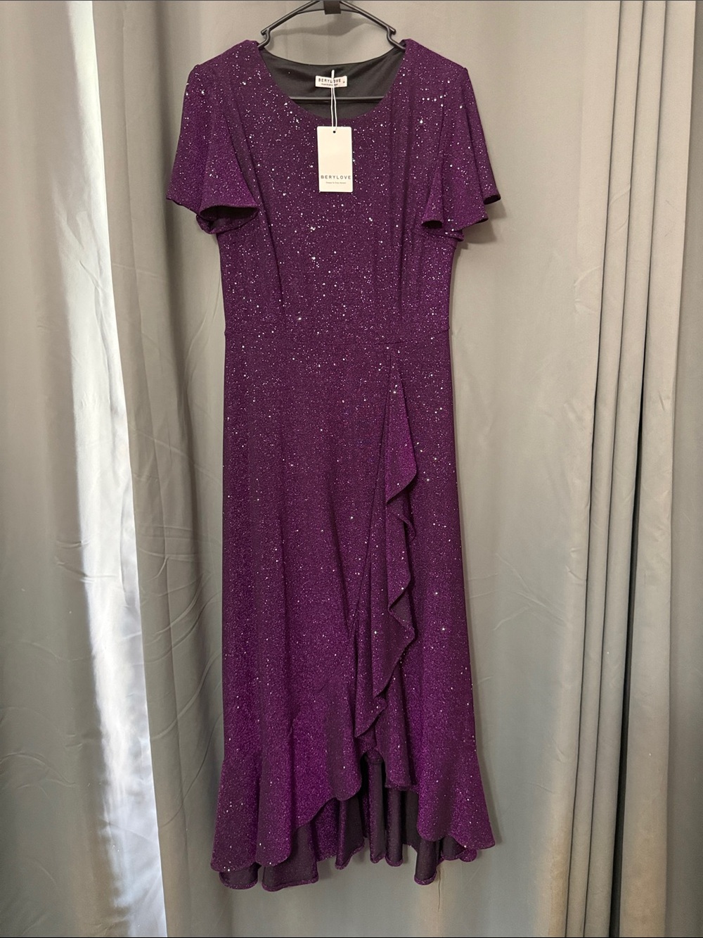 BeryLove Purple glitter High-Low Ruffle Dress